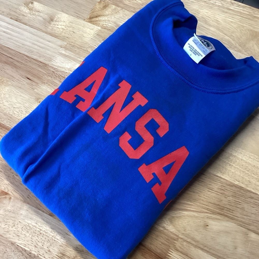 Men's New Agenda Kansas Jayhawks Crew Neck Sweatshirt NWOT Royal Large